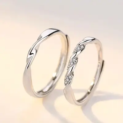 S925 Sterling Silver Möbius Couple Rings Set