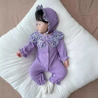 Korean Style Baby Bodysuit Purple Cartoon Princess Climbing Suit