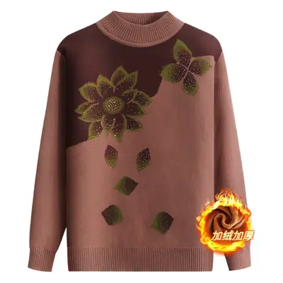 Mother's Fleece Rose Print Sweater Large Brown