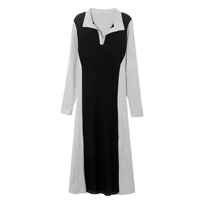 Black Long Sleeve Polo Collar Dress for Women
