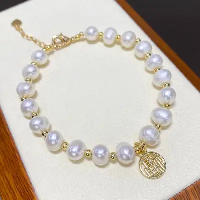 2025 Freshwater Pearl Bracelet with Fu Design for Girls