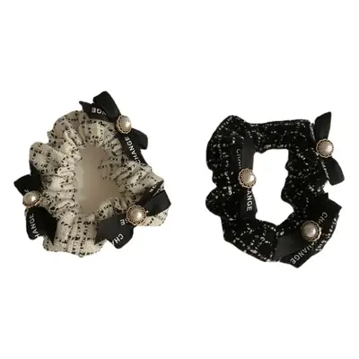 Chanel Style Pearl Bow Hair Ties Black White 2021