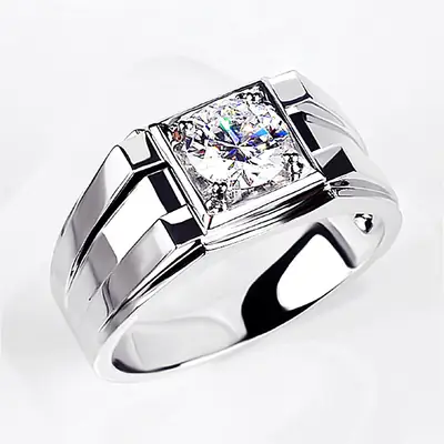 Classic Diamond Ring for Men Silver 3D Design