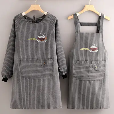 Women Cotton Long Sleeve Apron with Adjustable Tie
