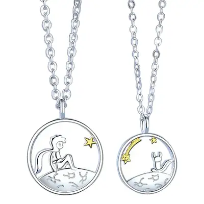 Original Little Prince and Fox S925 Sterling Silver Couple Necklace Pair of Personalized Niche Design Pendant Clavicle Chain