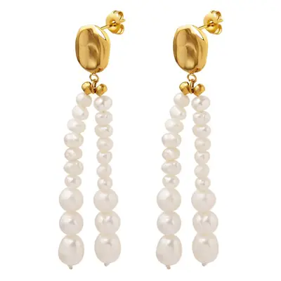 Vintage Pearl Tassel Earrings Gold Plated Stainless Steel
