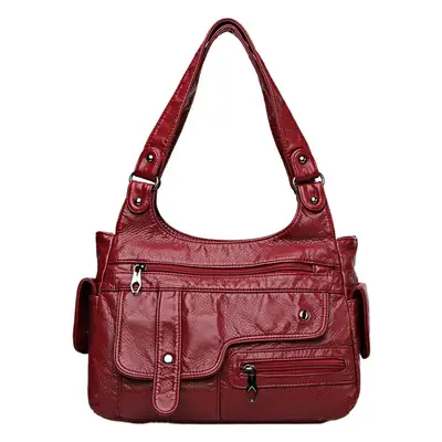 Black Quilted Women's Shoulder Bag with Multiple Pockets