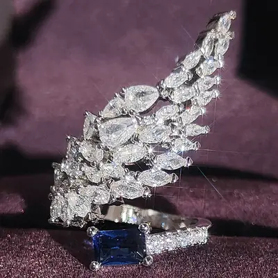 Full Diamond Angel Wing Adjustable Ring for Women