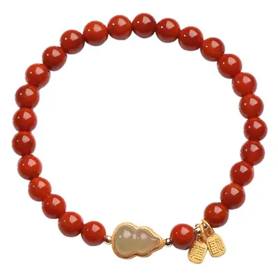 New South Red Agate Bracelet Fidelity Hetian Jade Gold Inlay Gourd Jade Beaded