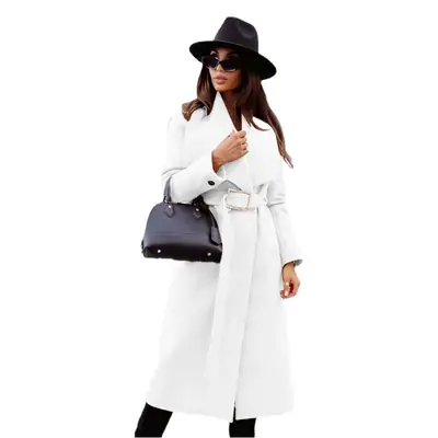 Women Wool Coat Button V Collar Strap 2022 Autumn Winter