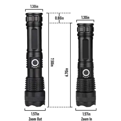 Rechargeable Zoom Flashlight with USB Charging & 3 LED Meters