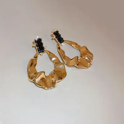 Geometric Rhinestone Drop Earrings Gold Plated