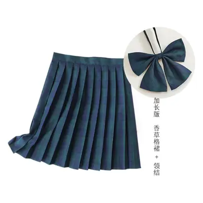 Japanese Plaid Pleated Skirt with Bow Accessory