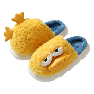 Women's Poop-feeling Cotton Slippers Winter Cute Children Love You Duck Warm Thick-soled Parent-child Home Plush Cotton Slippers