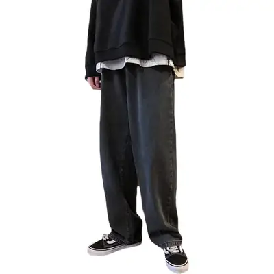 Men Black Wide Leg Jeans New Autumn Fashion Brand