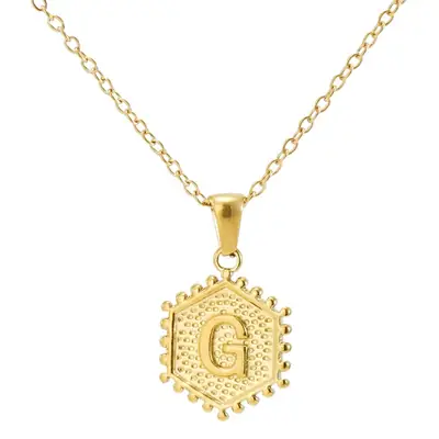 Gold Hexagonal Letter Pendant Necklace for Women