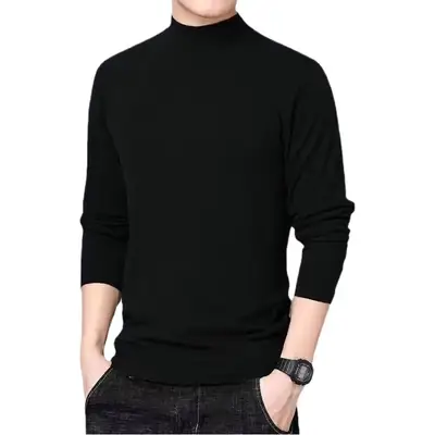 Men's Half Turtleneck Velvet T-Shirt Brown Slim Fit