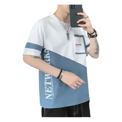 Men Contrast Tee Black Green Round Neck Casual Summer