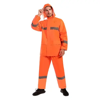 Orange Safety Raincoat Set with Reflective Stripes