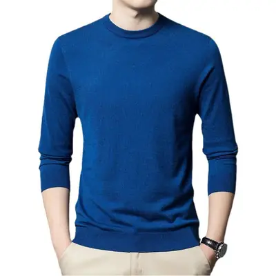 Men's Maroon Wool Knit Crewneck Pullover Autumn Winter