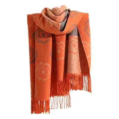 Women Winter Scarf Grey Tassel Double Sided Warm Neck Protection