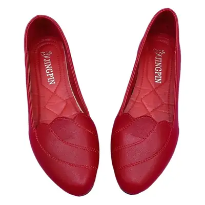 Women's White Leather Pointed Flat Shoes
