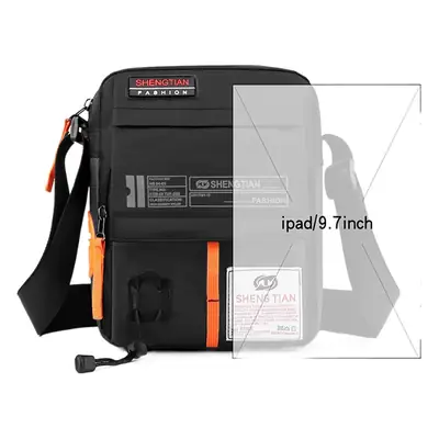 Men's Oxford Cloth Shoulder Bag Black Orange Multi Pocket