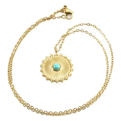 Gold Turquoise Flower Pendant Necklace for Women