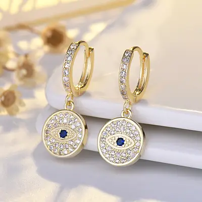 Golden Devil's Eye Earrings with Micro-inlaid Zircon