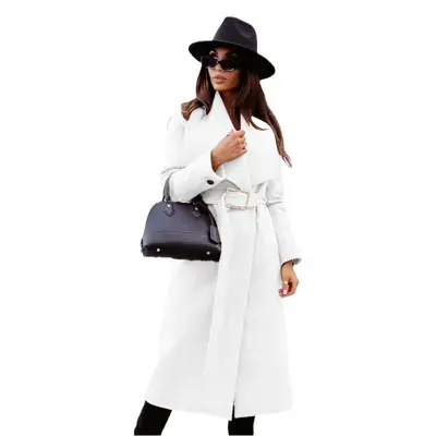 Women Wool Coat V-Neck Strap 2023 Winter Light Blue
