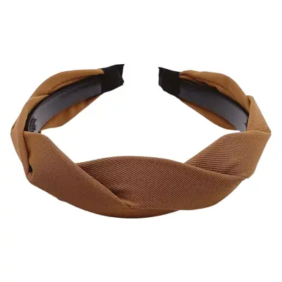 Women French Style Mesh Hairband Brown Wide Edge