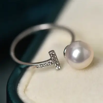 Women's Adjustable Pearl Letter Ring with Micro Diamond