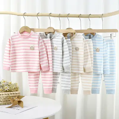 Baby Striped Cotton Pajamas Set Unisex Spring Autumn Winter