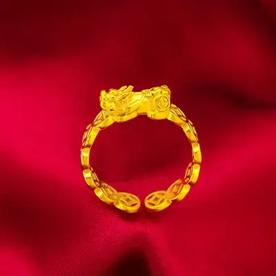 Vietnam Sandblasted Lady Open Coin Sand Gold Ring