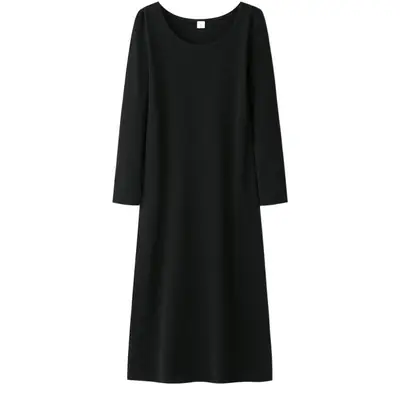 Women Grey Long Sleeve Dress Winter Inner Skirt Elegant Slim Fit