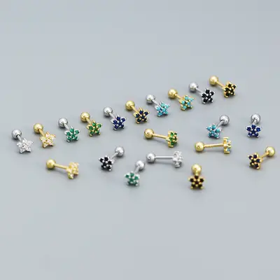 925 Sterling Silver Floral Zircon Ear Studs Set