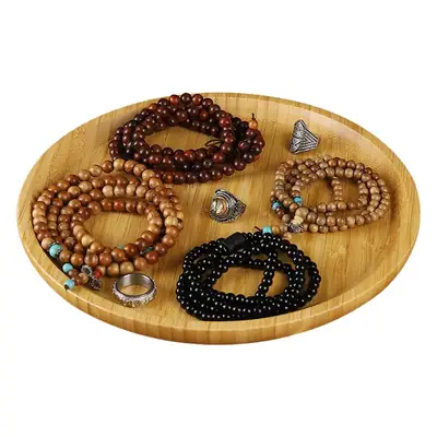Wooden Jewelry Display Plate with Earrings & Buddha Beads