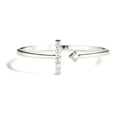 S925 Sterling Silver T-Shape Ring with Zircon for Women