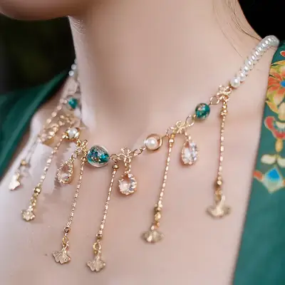 Tang Style Ginkgo Leaf Necklace for Women