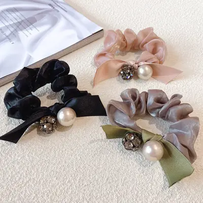 Elegant Pearl & Rhinestone Hair Ties for Women