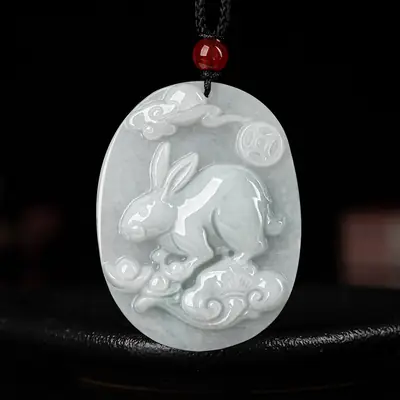 Natural Burma Jade Rabbit Pendant for Men Women