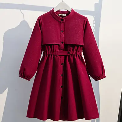 Girls' Maroon Long Sleeve Princess Dress College Style