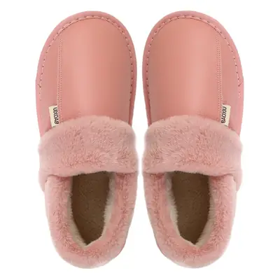 Winter Waterproof Cowhide Slippers Women Brown
