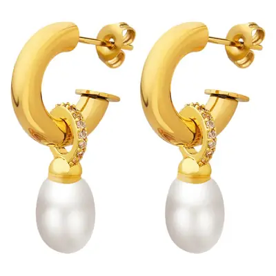 Gold C-Shape Pearl Earrings for Women