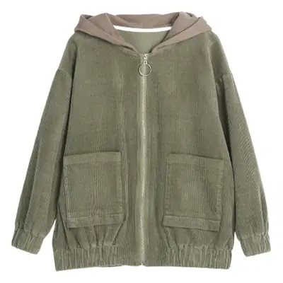 Women Korean Style Loose Fit Brown Hoodie Jacket