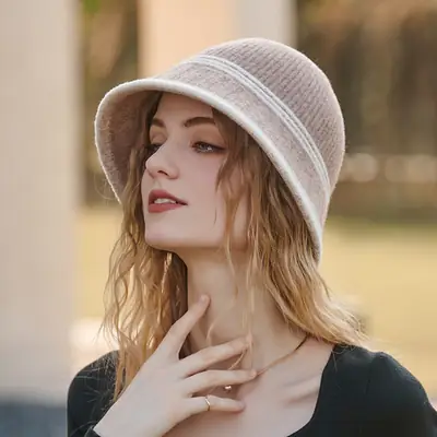 Women Wool Bucket Hat Winter Elegant Japanese Style