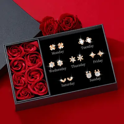 2024 Earring Set for Women - 1 Week Set of Gold Earrings