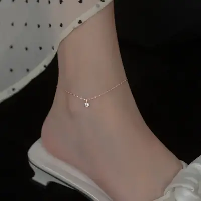 Rose Gold Single Diamond Anklet for Women