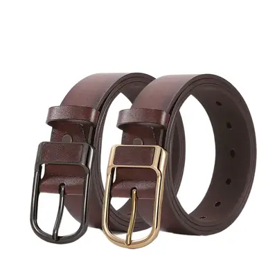 Men's Brown Leather Belt with Gold Buckle
