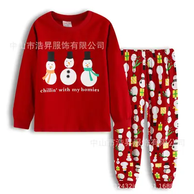 Red Christmas Snowman Pajama Set for Kids 2-7 Years